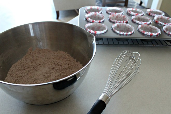 Preparing the dry ingredients first.