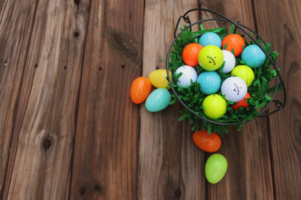 I used a driving range bucket to replace the traditional Easter basket.